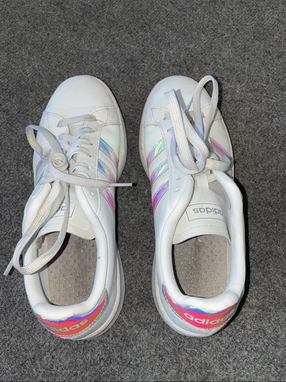 adidas Women’s White Sneakers with Iridescent Stripes
